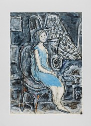 Kobieta w niebieskiej sukni, technika mieszana, 70x50cm Kobieta w niebieskiej sukni, technika mieszana, 70x50cm
