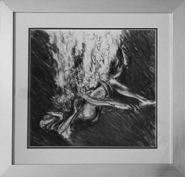 Silence - węgiel na papierze, lakier 60,5 x 58 cm (z oprawą), 2015