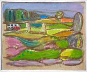 Pejzaż z autobusem, olej na płótnie, 60x73cm, 1971 Pejzaż z autobusem, olej na płótnie, 60x73cm, 1971